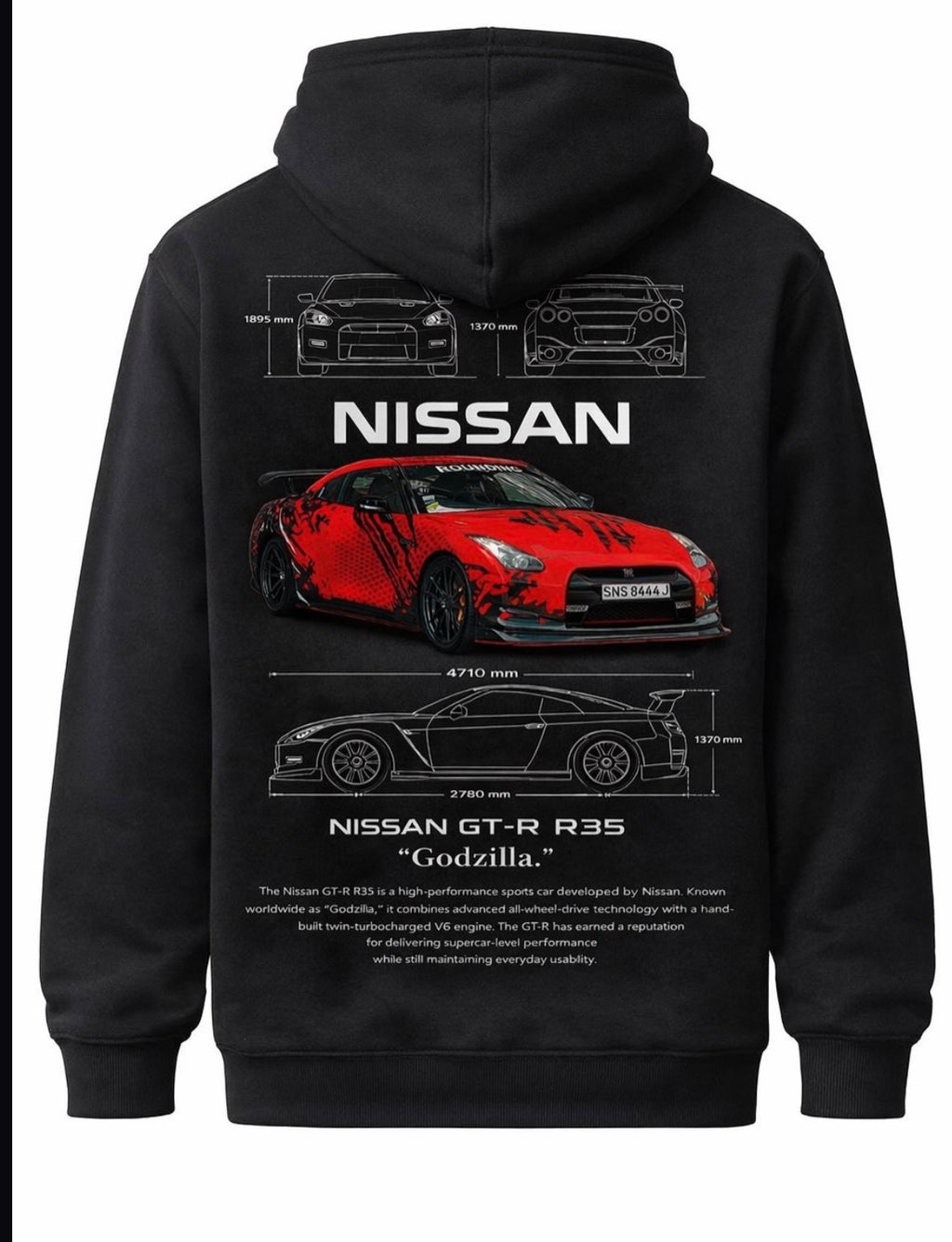 Nissan GT-R R35 “Godzilla” JDM Blueprint Hoodie